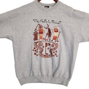 VTG Hieroglyphic Sweatshirt Mens XL‎ Gray Sportex Southwest Tribal Funny